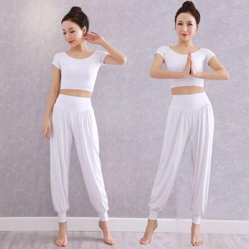 Summer 2pcs Latin Dance Dress for Women Yoga Suit Female Beginner Modal Practice Belly Dance Costume Lantern Pants Yoga Pants
