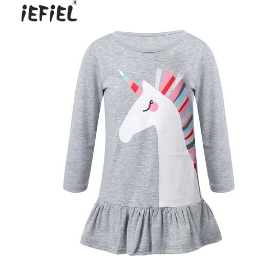 Fashion 2021 Children Girls Dresses Long Sleeve Colorful Horse Clothe Spring Autumn Teenage Clothing Baby Dress Sweatshirt Dress