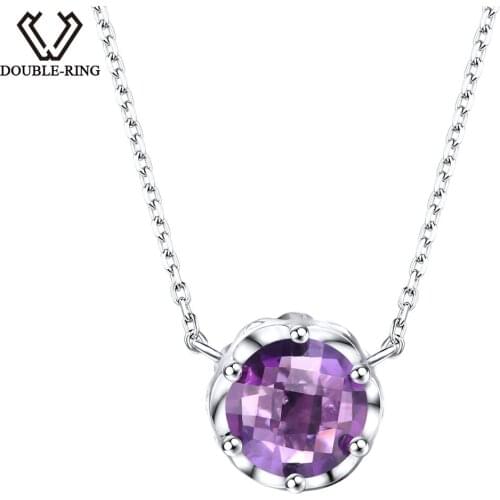 DOUBLE-R 1.8 ct Real Amethyst Natural Stone Pendant women fine Jewelry 925 Sterling Silver necklaces Classic Female Brand