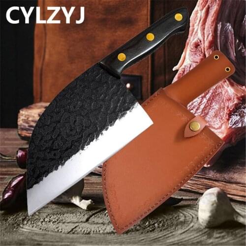 Full Tang Chef Knife Handmade Forged High-carbon Clad Steel Kitchen Knives Cleaver Filleting Slicing Broad Butcher knife sleeves