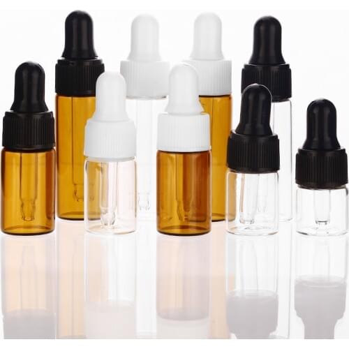50pcs/lot 1ml 2ml 3ml 5ml Empty Dropper Bottle Portable Amber Glass bottle Esstenial Oil Bottle with Glass Eye Dropper