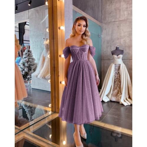 CloverBridal Romantic Women Short robe de soirée de mariage ShinningTea Length Prom Dress Special Occasion Dresses WP9824