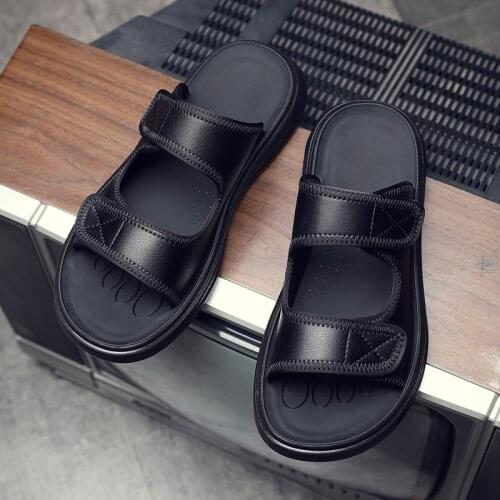 New Outdoor Vintage British Men Shoes Summer Travel Slides Flats Soft Beach Flip Flop Slippers Non-slip Sandals Black Designer