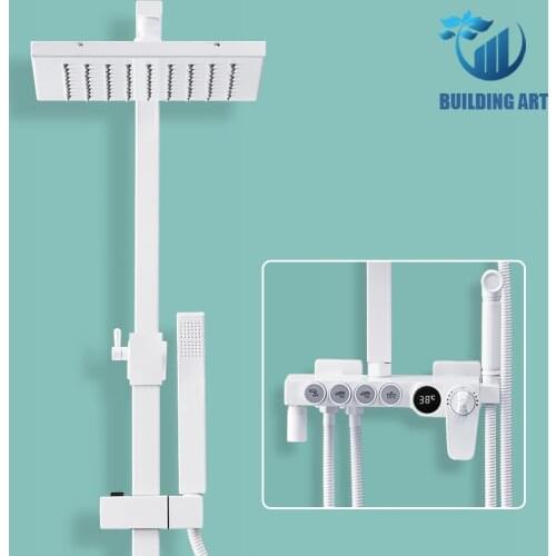 White Thicken Brass Thermostatic Digital Display Shower Faucet Water Flow Power Generation Bathroom Shower Faucet Bidet Faucet