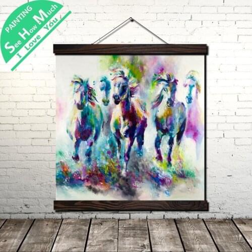 Modern Abstract Horse Scroll Painting Canvas Vintage Poster and Prints Wall Art Picture Living Room Bedroom Farmhouse Decoration