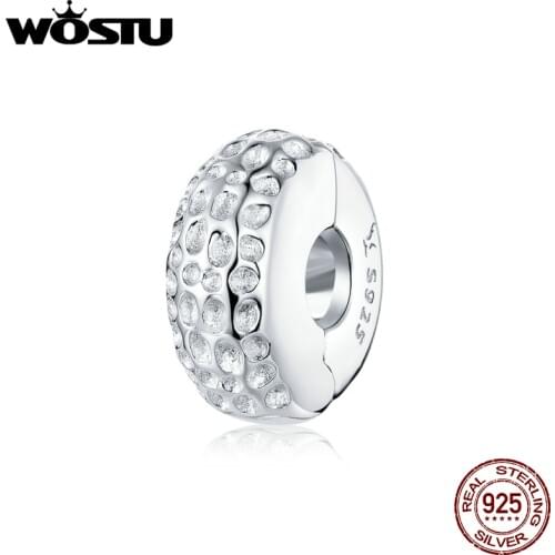 Stopper Charms WOSTU 100% 925 Sterling Silver Simple Freehand Stopper Beads fit Bracelets & Bangles DIY Jewelry Making CQC1490