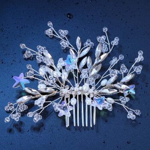 Handmade Rhinestone Faux Pearl Star Hair Combs Bridal or Princess Wedding Hair Accessories Bride Tiara LB