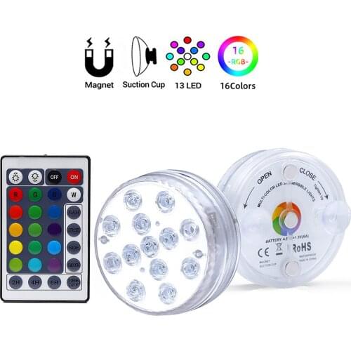 LED Remote control diving pool lamp Submersible LED Pool Lights,16 Colors Underwater Pond Lights With Remote Magnets Suction Cup
