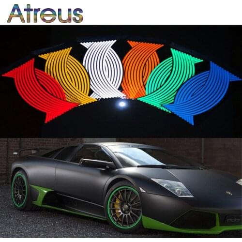 Atreus 1set Car Wheel Reflective Rim Tape Stickers For Abarth Fiat BMW E60 E36 E34 E90 F30 F10 F20 Mercedes Benz W203 W204 Volvo