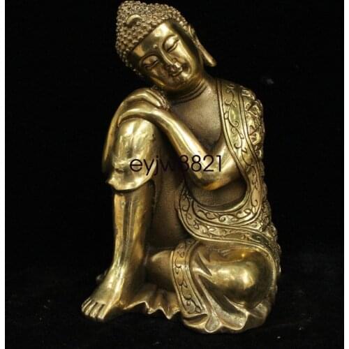 Tibet Buddhism Bronze Brass Seat Sleeping Shakyamuni Amitabha Buddha Robe Statue