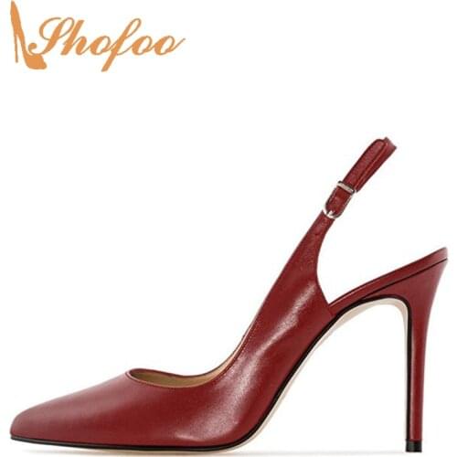 Retro Slingbacks Shoes Stilettos Pumps Women Buckle Strap Super High Thin Heels Pointed Toe Ladies Party Large Size 11 16 Mature