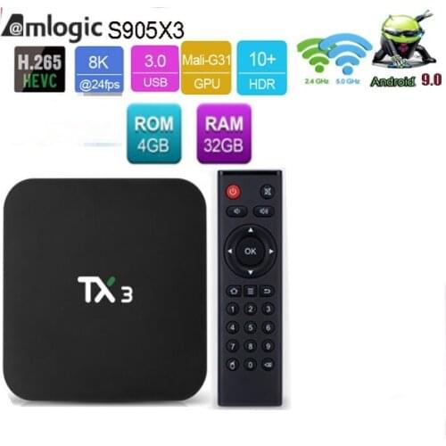 5pcs Tanix TX3 Android 9.0 TV BOX Amlogic S905X3 4G RAM 32GB 64GB ROM Quad Core 2.4G/5GHz Wifi BT H.265 Y0utub 8K Media Player