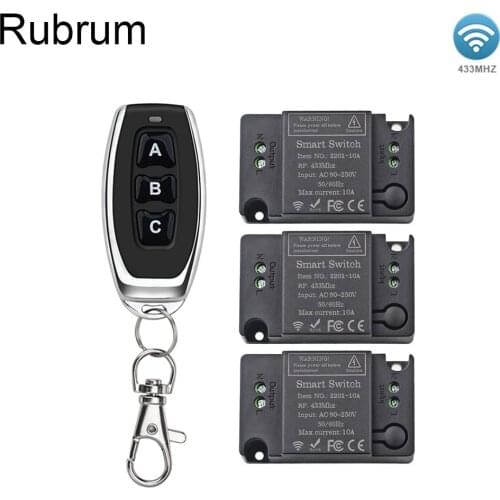 Rubrum 433Mhz Universal Wireless Remote Control Switch Transmitter AC 110V 220V 1CH 10A RF Relay Receiver For LED Light Fan Lamp