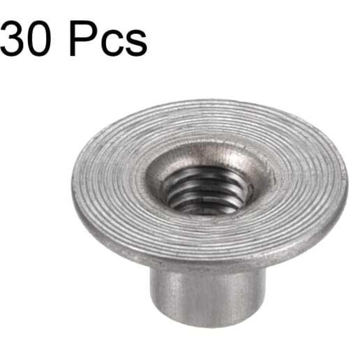 Uxcell 30pcs Carbon Steel Round Base Screw-In Tee Nut M5x15x1.2mm M6x17.5x1.4mm Brad Hole Tee Nut for Woodworking Furniture