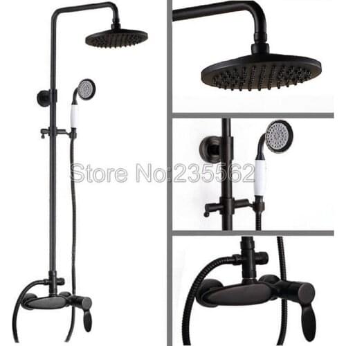 Bathroom Rain Shower Faucet Set Black Oil Rubbed Wall Mounted Single Handle Mixer Taps Brass Finish with Hand Shower lrs436