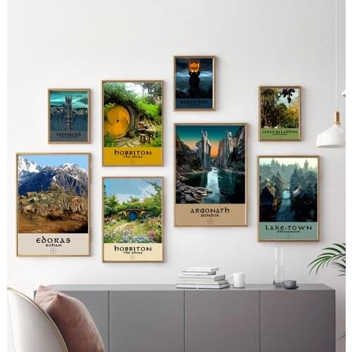 Vintage Travel Poster Tolkien Middle Earth Rivendell Mordor Illustration Landscape Fantasy Literature Art Wall Pictures Decor