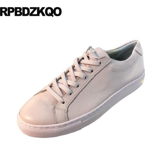 Designer shoes women luxury 2019 flats sneakers lace up trainers pink genuine leather china round toe white cowhide high quality