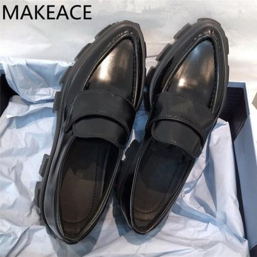 White High quality 2021 new Loafers Womens Brock Shoes Platform Casual female leather lazy British heightened thick-soled shoes