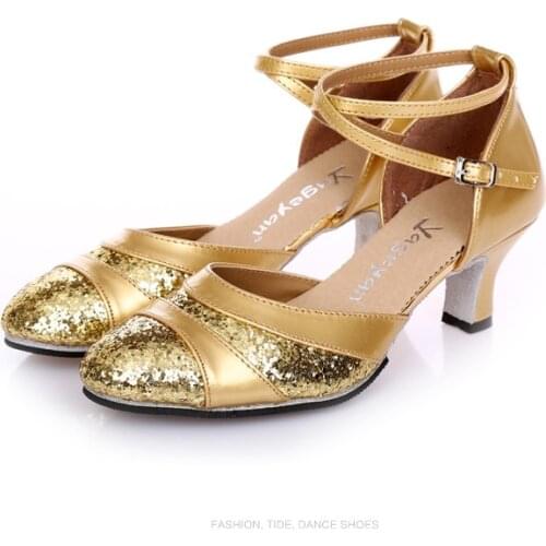Wholesale Womens Dance Shoes Rubber Soft Bottom Latin Dance Shoes Ballroom Dance Shoes Silver Gold Shoes High-heeled A127