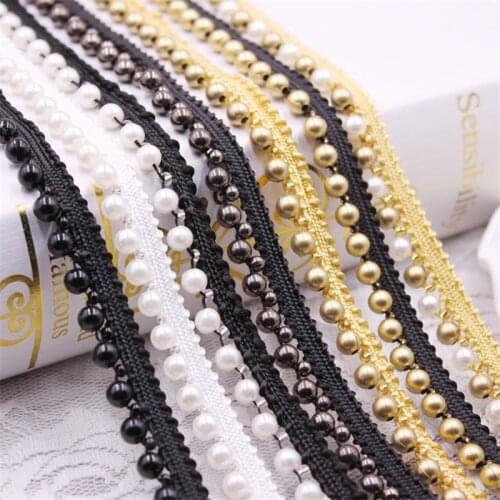 1yards/lot White/black/gold Pearl Beaded Lace Ribbon Trim Tape Fabric Ribbon Fabric Handmade DIY Sewing Craft Materials Clothes