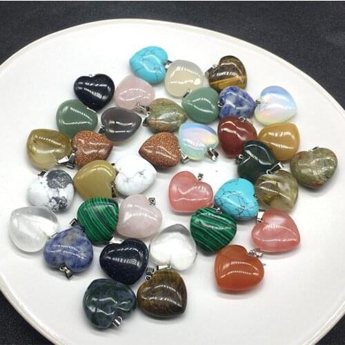 100pcs/lot Natural Stone Beads Pendants For Necklace Making Heart Shape Crystal Stone Pendant DIY Jewelry Bead Mix Color