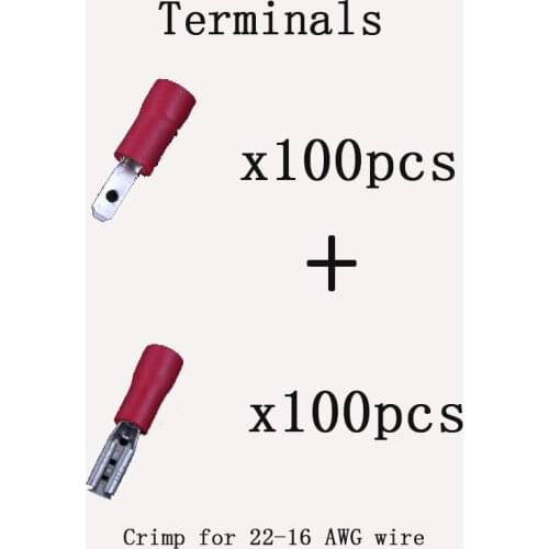 200pcs Female/Male Insulated Electrical Crimp Terminal Connectors FDD1.25-110+MDD1.25-110 Crimp for 22-16 AWG wire