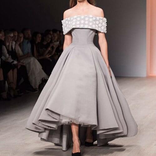 2020 Chic Lebanon Arabic Evening Dresses Off the Shoulder Ankle Length Moroccan Kaftan Evening Dress Hi Lo Formal Party Gowns