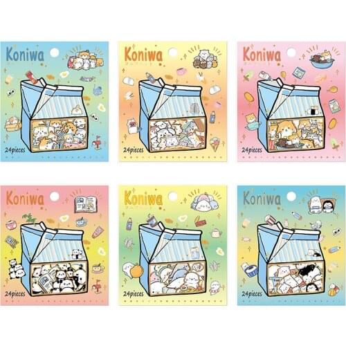 24 Pcs/Set Cartoon Dog Cat Stickers Decorative Mobile Stickers DIY Scrapbooking Craft Stickers