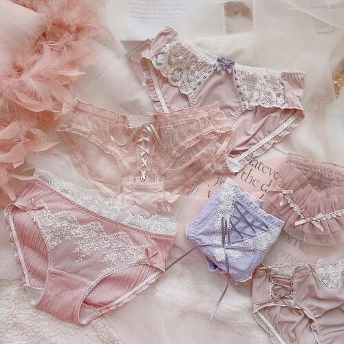 3pcs/lot Japanese girl underwear girl sweet little fresh milk silk shorts lei ribbon breathable briefs purple