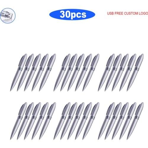 30pcs/lot USB2.0 Ballpoint pen Metal usb flash drive 16GB pen drive memory stick 32GB 64GB 128gb usb stick flash u disk For gift