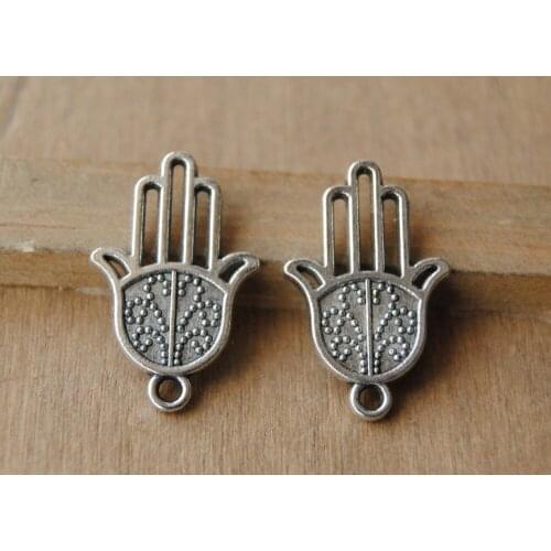 30 pcs Silver Color Bronze Hamsa Hand Charm Pendant 24x15mm Charms Pendant Fit Jewelry Making A05/A06