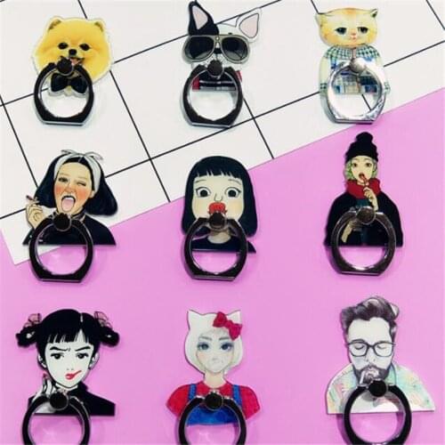 360 Degree Cartoon Girl Dog Cat Finger Ring Smartphone Stand Holder Mobile Phone Holder For iPhone Huawei All Phone