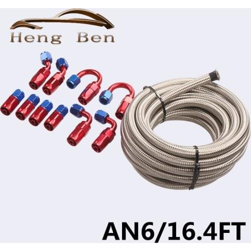 5 Meter AN6 Stainless Steel Braided Fuel Line Fitting Hose End Adaptor Kit Swivel 16.4FT