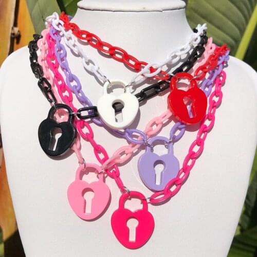 Acrylic Lock Candy Color Women Jewelry Friends Woman Choker Necklace Punk Womens Neck Chain Vintage Cute Gothic Accessories