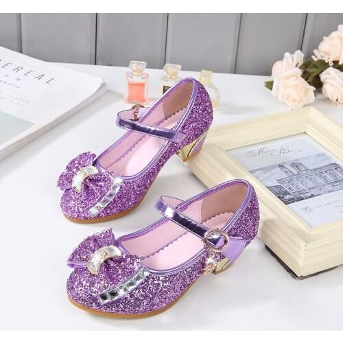 Summer girl princess low heel shoes sequined patent leather bow sandals fashion party stage show child birthday gift size 26-37