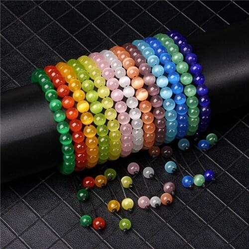 Women Cat Eye Beads Bracelet Colorful Opal Stone Men Crystal Chakra Strand Adjustable Braided Rope Bracelets Friend Gift Jewelry