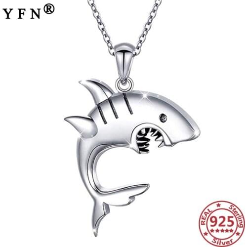 YFN 925 Sterling Silver Shark Necklace Pendant Necklace Mans Jewelry Silver Chain 925 Man‘s Charms Jewelry Valentines Day Gift