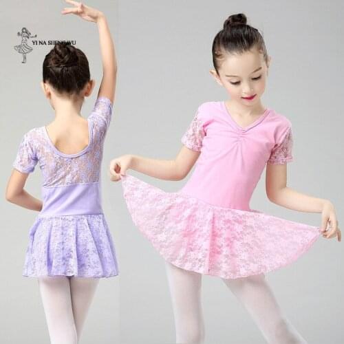 Girls Ballet Dress Gymnastics Leotard Short Sleeve Skirted Ballet practice clothes Kids Leotard Tutu Dance Wear Costumes