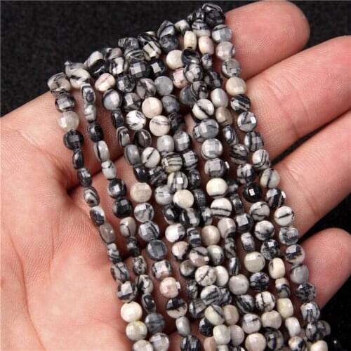 4mm 6mm Faceted Natural Black Network Zebra Stripes Bead Stone Loose Spacer Beads For DIY Jewelry Making Bracelet Coin Shape
