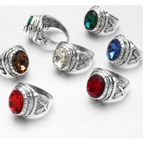 Yingwu Mix Colors Big Crystal Ring Men Women Crystal Stone Ring Silver Color Female Wedding Ring 30pcs Wholesale