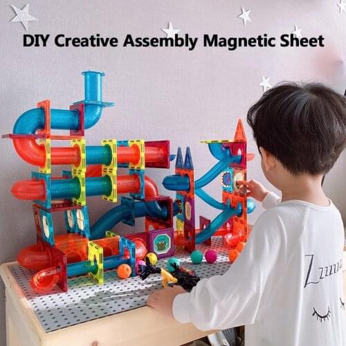 DIY Building Blocks Assembly Magnetic Sheet Track Curve Sliding Pipeline Colorful Windows Puzzle Enlightenment Toys For Children