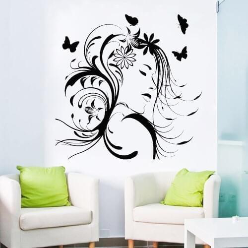 Pretty Woman Wall Sticker Butterflies Beauty Salon Hairstyle Wall Decor Vinyl Stickers Girls Bedroom Fashion Decals A114