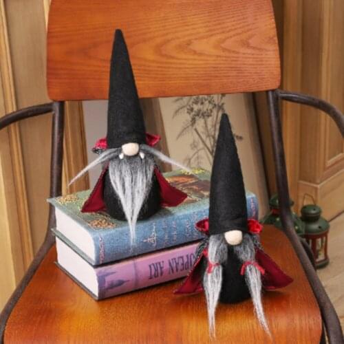 Faceless Doll Handmade Halloween Christmas Gnomes Decor Black Witch Cloak Hat