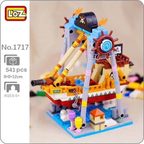 LOZ 1717 Dream Amusement Park Pirate Ship Boat Architecture 3D Model DIY Mini Blocks Bricks Building Toy for Children no Box