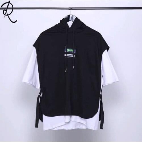 Mem Streetwear hip hop T-shirt Oversize T-shirt Korean mens T-shirt T-shirt hooded fake two-piece top