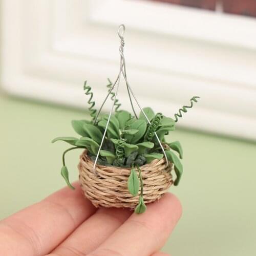 Miniature Hanging Potted Plant Pots Fairy Garden Flower Clusters Basket Miniature Gardening For 1:12 Dolls Or Doll House