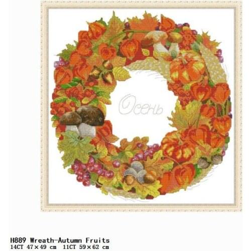 Cross Stitch Kit Embroidery Needlework Wreath-Autumn Fruits Counted Fabric 11CT 14CT Printed Stamped Crafts DMC Thread Decor Set