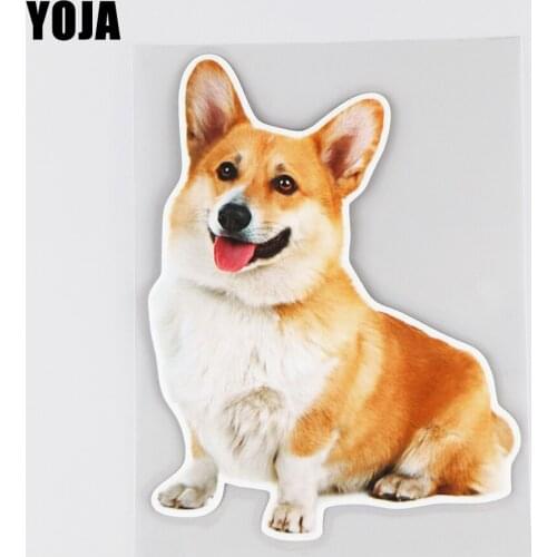 YOJA 12.2×16.2CM Cartoon Animal Smiling Corgi Car Stickers Funny Scratch Occlusion Decoration Accessories 19B-0030