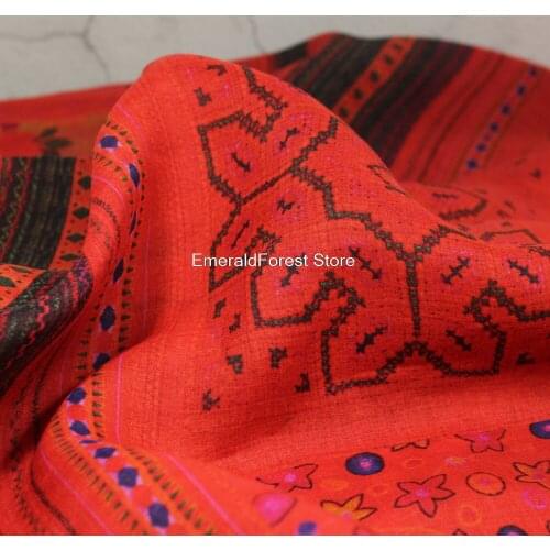 New fine thin ramie printed fabric, red striped robes, dresses, shirts, fabrics