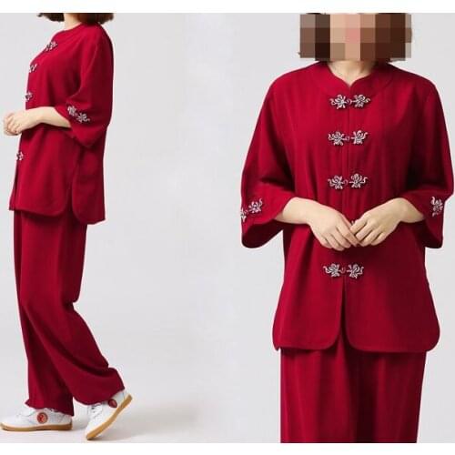 New 7color high quality women tai chi suits summer taijiquan clothes female kung fu martial arts uniforms clothing dark red/pink